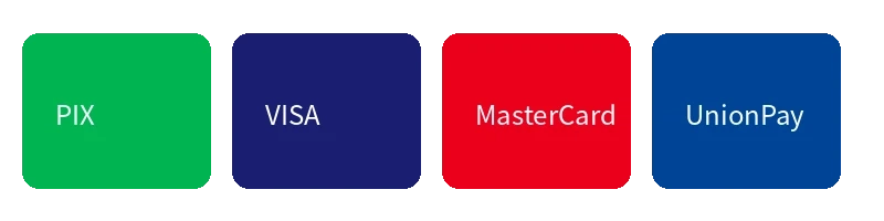 支持的支付方式包括PIX、VISA、万事达卡和银联